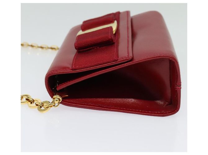 Mini borsa a spalla Vala Chain in pelle rossa e oro Auth 140616 di Salvatore Ferragamo Rosso D'oro - vista 3