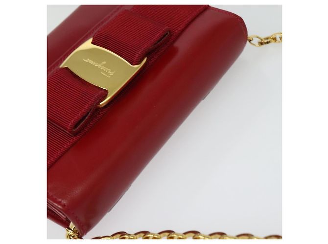 Mini borsa a spalla Vala Chain in pelle rossa e oro Auth 140616 di Salvatore Ferragamo Rosso D'oro - vista 6