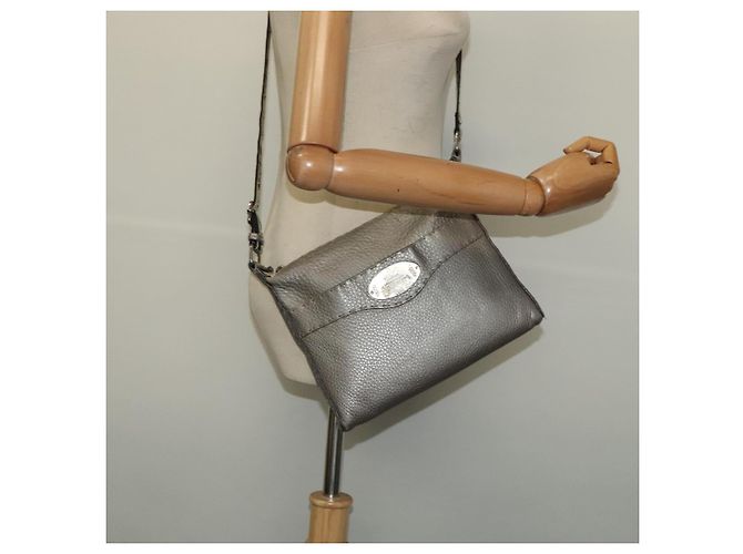 Fendi Borsa a Spalla Celeria in Pelle Argento Auth BA5363 - vista 22