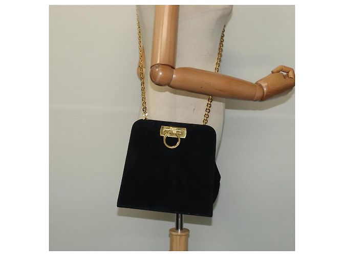Borsa a spalla Gancini in suede nero e oro Salvatore Ferragamo Auth 140965 D'oro - vista 20