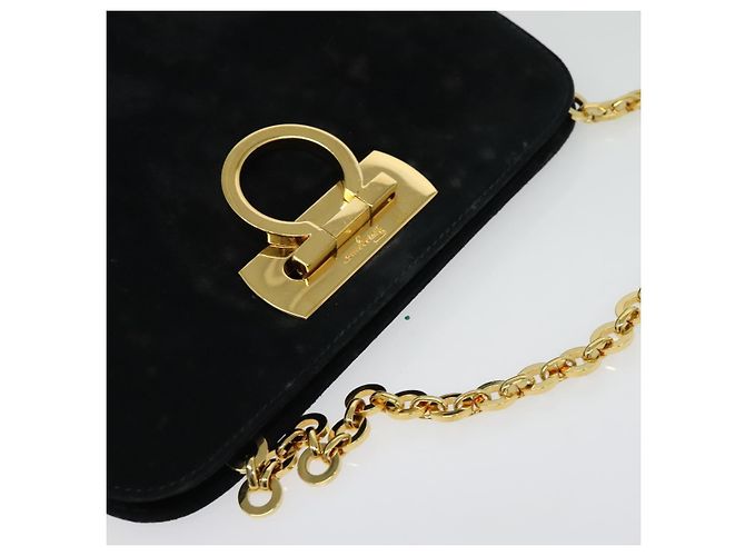 Borsa a spalla Gancini in suede nero e oro Salvatore Ferragamo Auth 140965 D'oro - vista 6