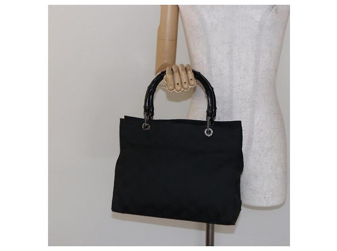 Borsa a mano GG Canvas Bamboo Gucci Nylon Nero Argento 002 1016 Auth BA5353 - vista 23