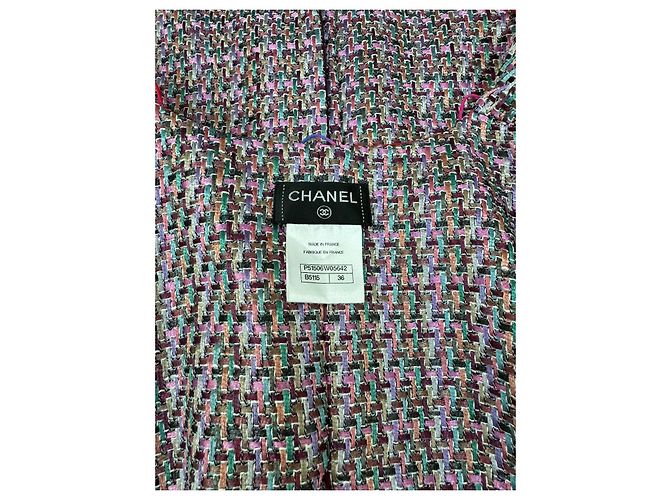 Chanel Mantella Capotto Double Face in Seta e Tweed Multicolore - vista 11