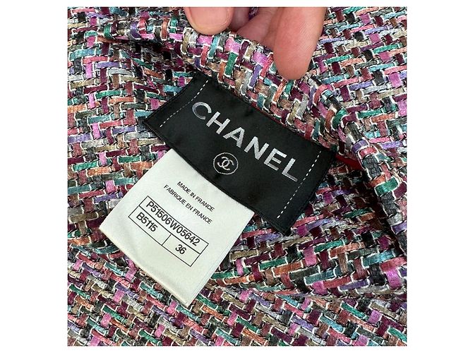 Chanel Mantella Capotto Double Face in Seta e Tweed Multicolore - vista 16