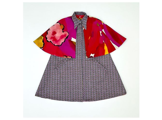 Chanel Mantella Capotto Double Face in Seta e Tweed Multicolore - vista 3