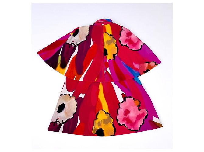 Chanel Mantella Capotto Double Face in Seta e Tweed Multicolore - vista 5