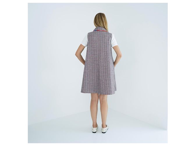 Chanel Mantella Capotto Double Face in Seta e Tweed Multicolore - vista 6