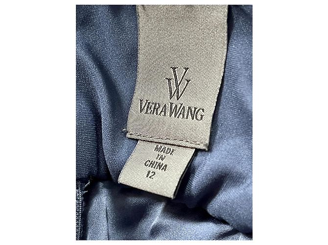 Vera Wang Abito da sera in pizzo e chiffon con schiena scoperta Blu Metallico - vista 5