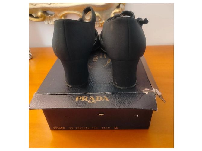 Bailarinas Mary Jane Prada Azul Oscuro de Tela - vista 4
