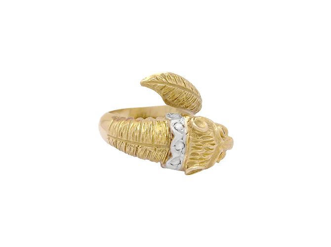 Anello Zolotas, "Testa di Leone" in due ori, diamanti e rubini. - vista 3