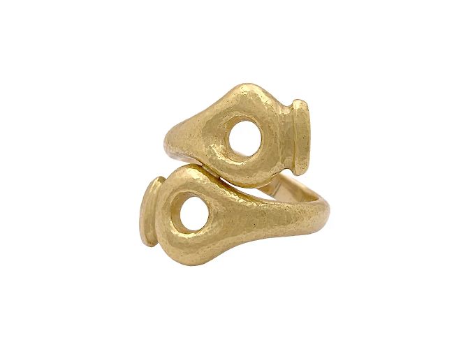 Anello Lalaounis, "Mesopotamia" in oro giallo martellato. - vista 4