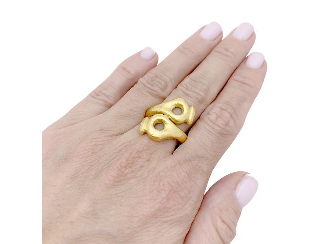 Anello Lalaounis, "Mesopotamia" in oro giallo martellato. - vista 5