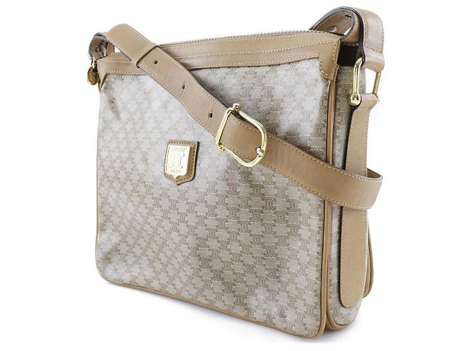 Triomphe Céline Borsa a spalla Celine Macadam in pelle PVC Beige - vista 2