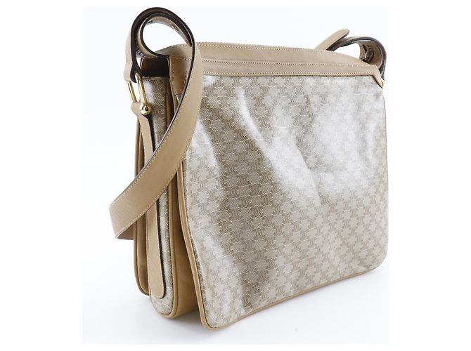 Triomphe Céline Borsa a spalla Celine Macadam in pelle PVC Beige - vista 3