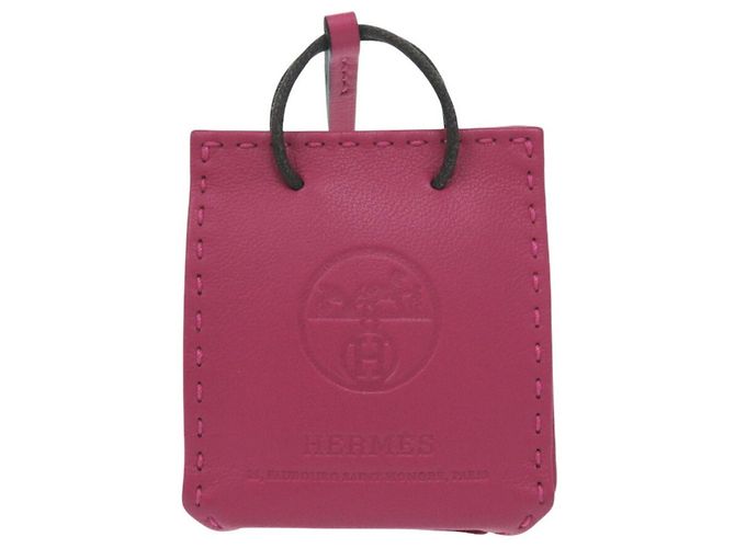 Portachiavi in pelle di agnello rosa Hermès - vista 4