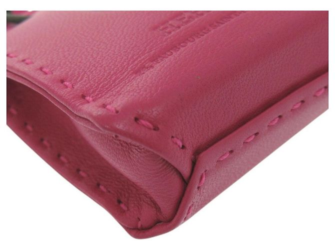 Portachiavi in pelle di agnello rosa Hermès - vista 7
