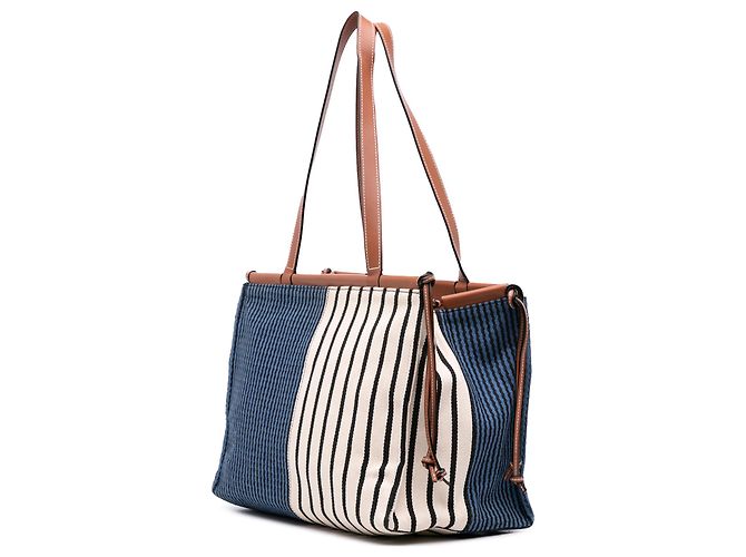 LOEWE Grande Borsa in Tela Strisce Paulas Ibiza Blu - vista 2
