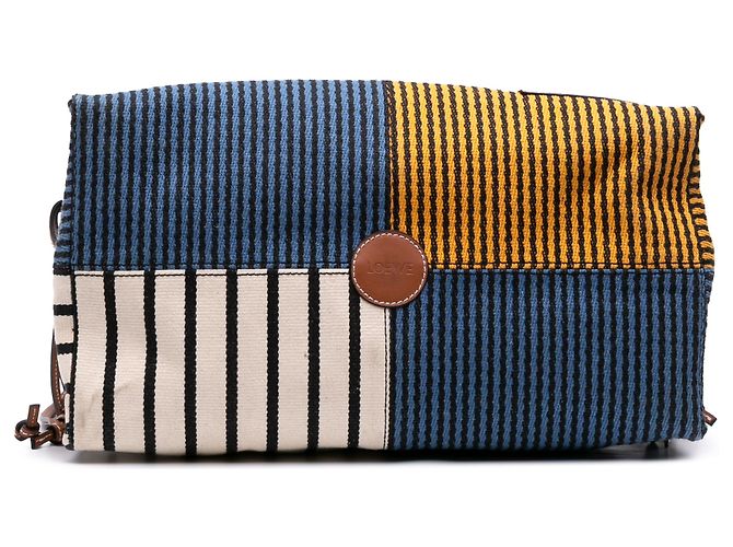 LOEWE Grande Borsa in Tela Strisce Paulas Ibiza Blu - vista 3