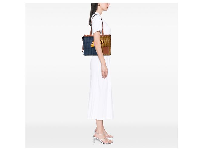 LOEWE Grande Borsa in Tela Strisce Paulas Ibiza Blu - vista 9