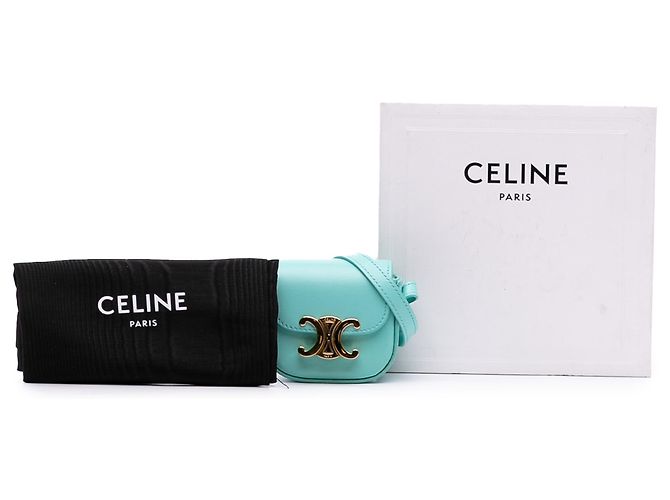 Céline Custodia per AirPods Triomphe in pelle blu Celine con tracolla Turchese - vista 11