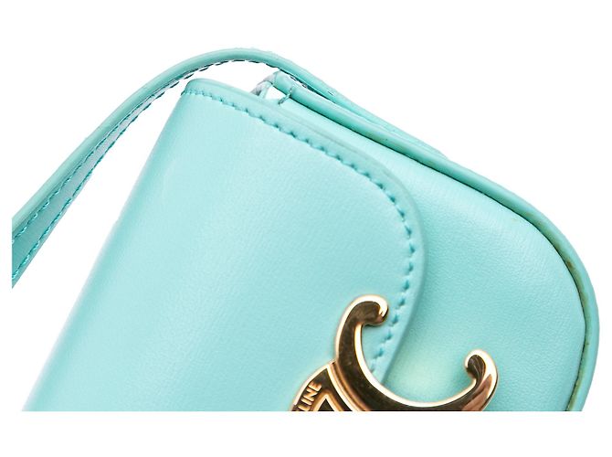 Céline Custodia per AirPods Triomphe in pelle blu Celine con tracolla Turchese - vista 9