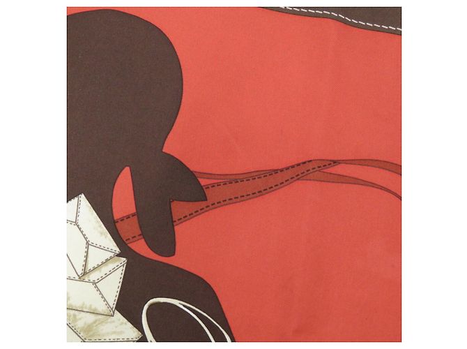 Foulard in seta multicolore Carré 90 Monsieur et Madame Hermès Marrone Rosso - vista 5