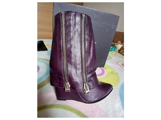 Stivali Hôtel Particulier in pelle multi zip prugna Porpora - vista 2