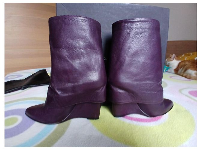 Stivali Hôtel Particulier in pelle multi zip prugna Porpora - vista 3