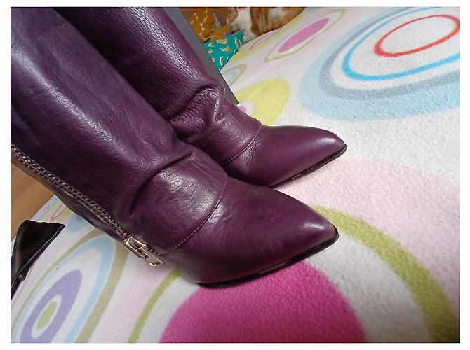 Stivali Hôtel Particulier in pelle multi zip prugna Porpora - vista 7