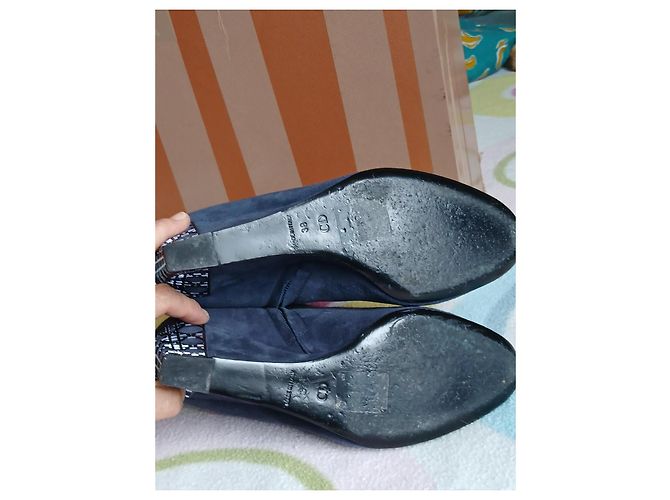 Stivaletti Christian Dior Cannage in camoscio blu con zeppa - vista 10