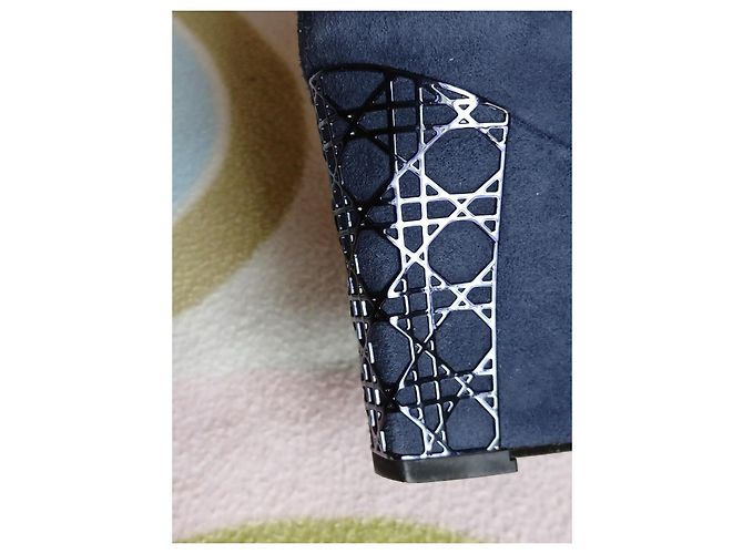 Stivaletti Christian Dior Cannage in camoscio blu con zeppa - vista 4