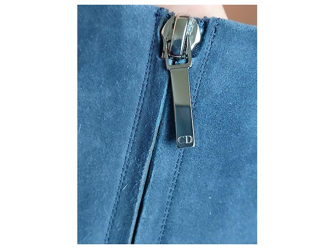 Stivaletti Christian Dior Cannage in camoscio blu con zeppa - vista 8