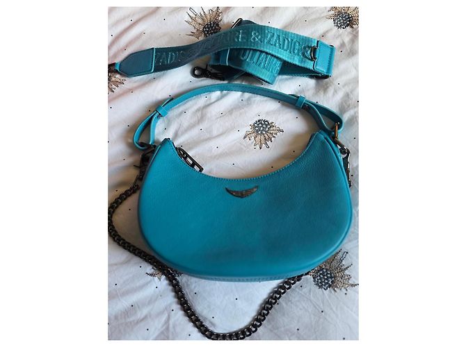 Zadig & Voltaire Borsa Moonrock Pelle Blu Turchese - vista 10