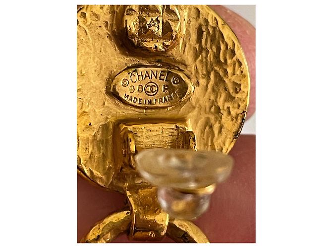 Chanel Maxi Orecchini Dorati con Perle Gripoix Arancioni Arancione Gold hardware - vista 5