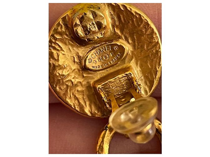 Chanel Maxi Orecchini Dorati con Perle Gripoix Arancioni Arancione Gold hardware - vista 6