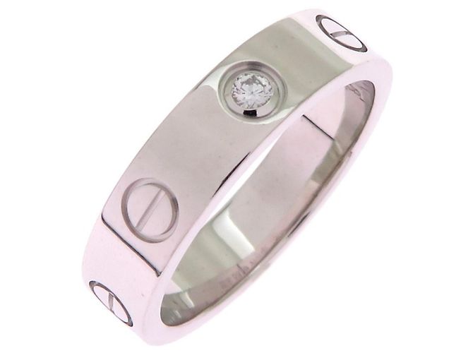 Bague Diamant Or Blanc 18k - Taille US 4,25 (petite), Occasion Avec Légères Traces, Pierre Unique