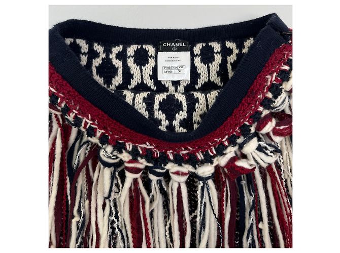 Falda Chanel de lana y cachemira con flecos azul blanco rojo Multicolor - vista 7