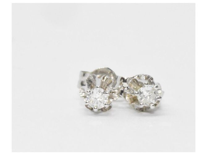 Autre Marque Orecchini antichi in oro 14 carati e diamanti naturali 2X0,09 carati Argento - vista 2