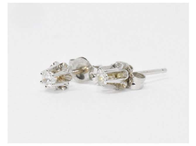 Autre Marque Orecchini antichi in oro 14 carati e diamanti naturali 2X0,09 carati Argento - vista 3