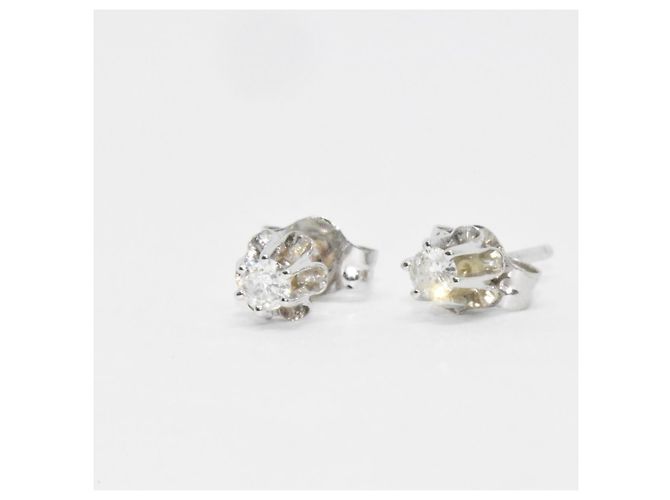 Autre Marque Orecchini antichi in oro 14 carati e diamanti naturali 2X0,09 carati Argento - vista 4