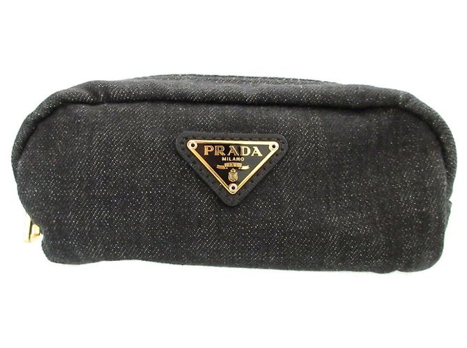 Pochete de denim preto com placa triangular Prada - vista 2