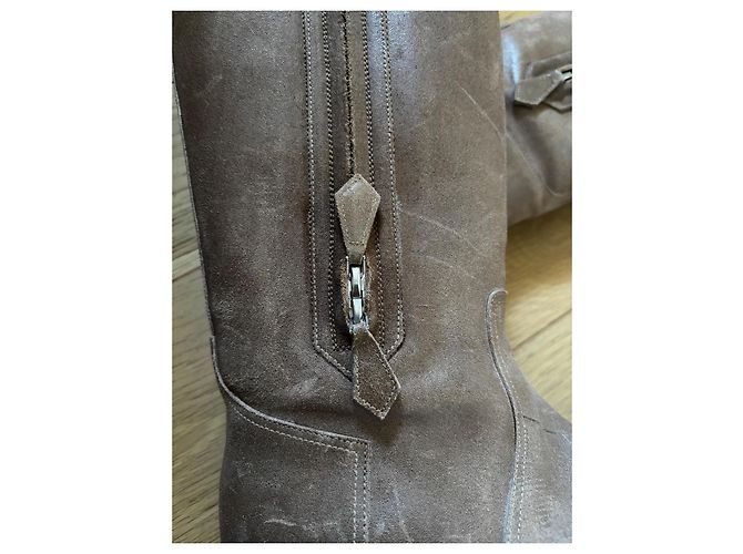 Stivali Hermès Stile Cavaliere Beige Camoscio 38.5 - vista 8