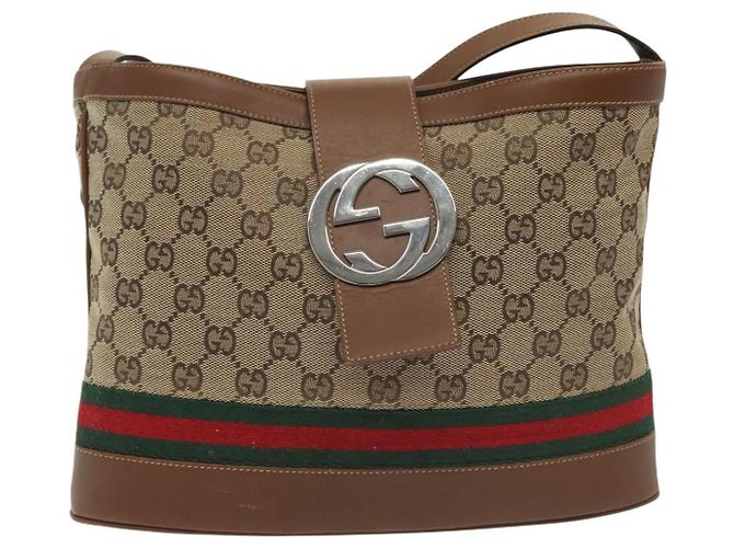 Bolsa de Ombro Gucci GG Canvas Web Sherry Line Bege 2058 001 5000 Auth yk19452 Vermelho - vista 13