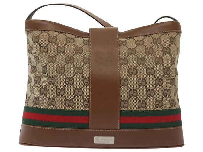 Bolsa de Ombro Gucci GG Canvas Web Sherry Line Bege 2058 001 5000 Auth yk19452 Vermelho - vista 2