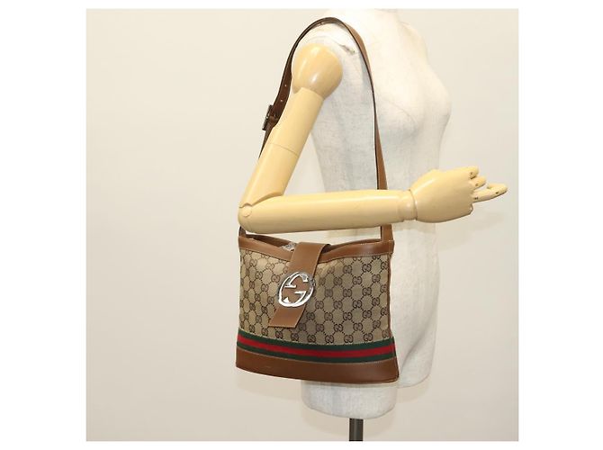 Bolsa de Ombro Gucci GG Canvas Web Sherry Line Bege 2058 001 5000 Auth yk19452 Vermelho - vista 22