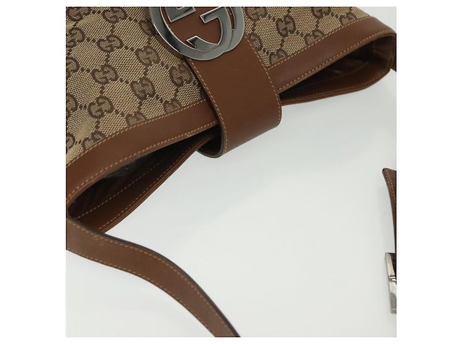 Bolsa de Ombro Gucci GG Canvas Web Sherry Line Bege 2058 001 5000 Auth yk19452 Vermelho - vista 6
