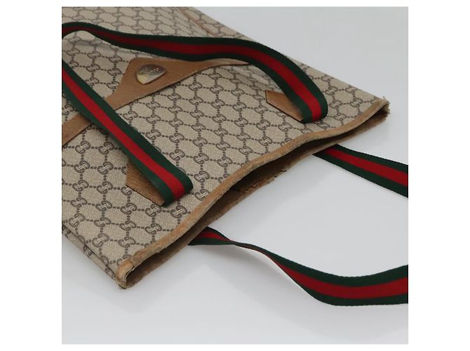 GUCCI GG Plus Supreme Web Sherry Line Tote Bag PVC Beige Gold Auth BA5355 Golden - view 6