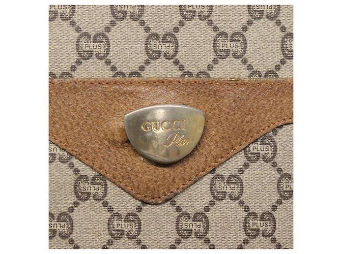 GUCCI GG Plus Supreme Web Sherry Line Tote Bag PVC Beige Gold Auth BA5355 Golden - view 9