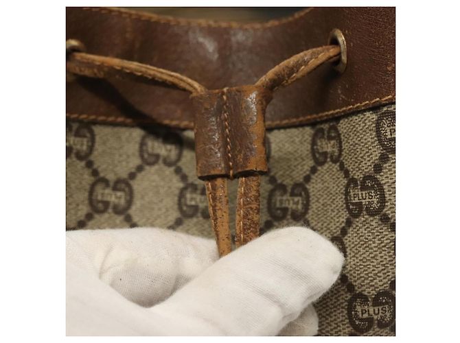 Borsa a Spalla GUCCI GG Plus Supreme in Pelle PVC Beige Oro Auth bs29350 D'oro - vista 10