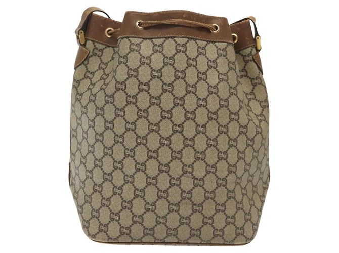 Borsa a Spalla GUCCI GG Plus Supreme in Pelle PVC Beige Oro Auth bs29350 D'oro - vista 2